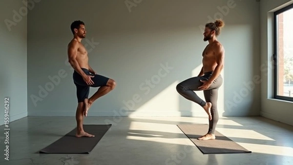 Fototapeta Image of data processing over diverse people doing yoga with instructor