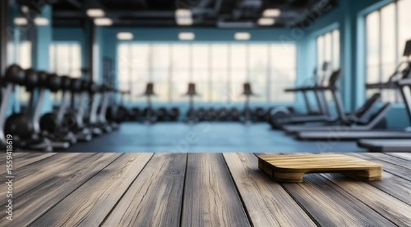 Obraz Wooden table in front of a gym