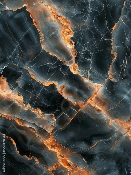 Fototapeta black marble pattern with subtle rose gold veins, polished texture, plain background, realistic style, dramatic studio lighting, rich tones, top-down view with negative space in center