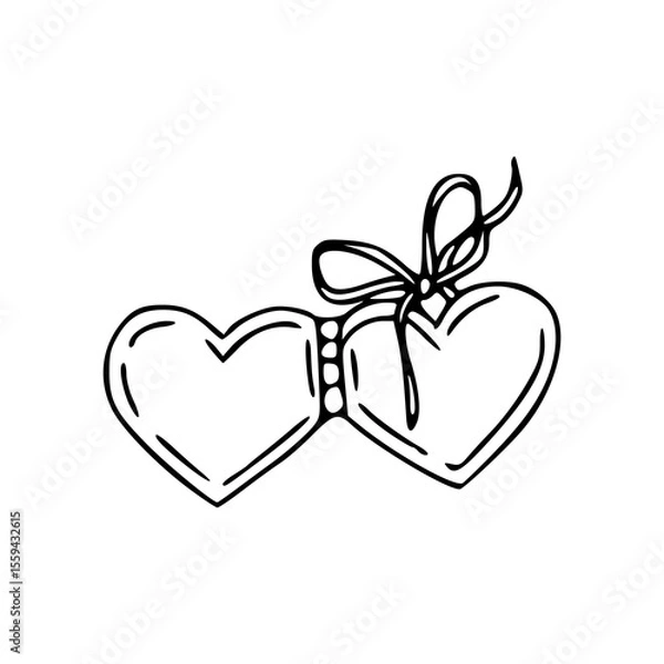 Fototapeta heart shaped pendant tied with ribbon vector doodle