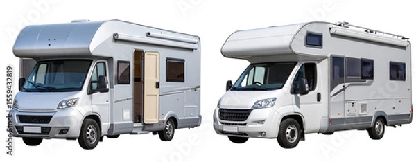 Fototapeta Set of “Front View of Sleek Modern Travel Trailer with Large Windows, Isolated PNG