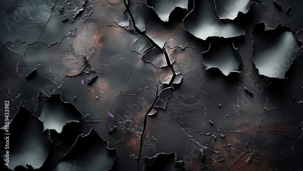 Obraz Abstract Dark Cracked Wall Texture with Peeling Fragments