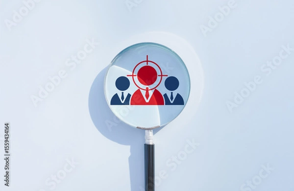 Obraz Recruitment and candidate, HR Human resources Recruitment Team Staff management, Magnifying glass focus on target, finding job, Search for resume register, job interview, find your career