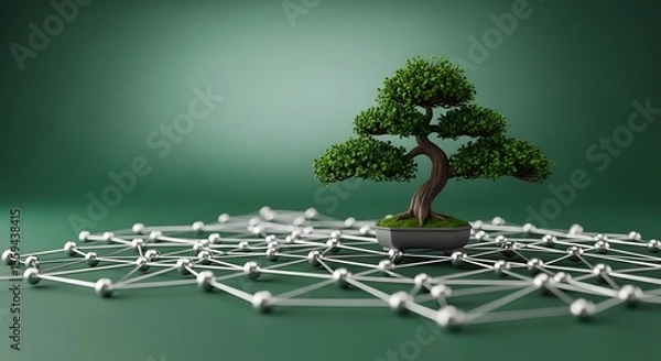 Obraz Bonsai Tree on Abstract Network Growth, Resilience, and Connectivity