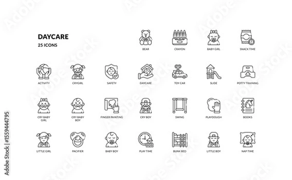 Obraz Outline daycare and baby care icon set for preschool and learning
