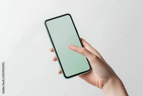 Fototapeta 白背景でスマートフォンを操作する女性の手
