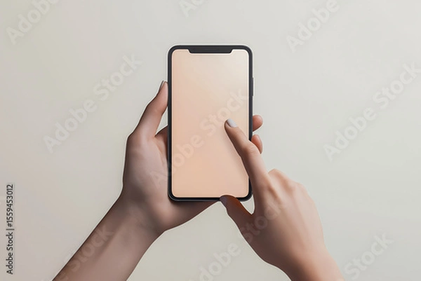 Obraz 白背景でスマートフォンを操作する女性の手