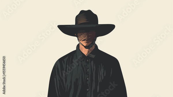 Fototapeta Amish Man with Hat Flat Vector Illustration