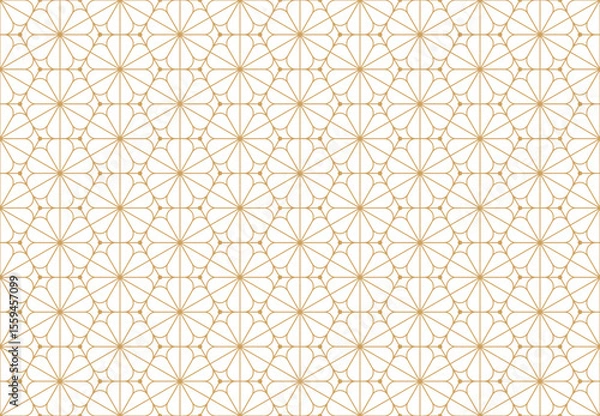 Obraz seamless pattern features delicate golden lines forming stylized floral or snowflake-like motifs within a hexagonal grid, creating an elegant and intricate design on a white background vector.