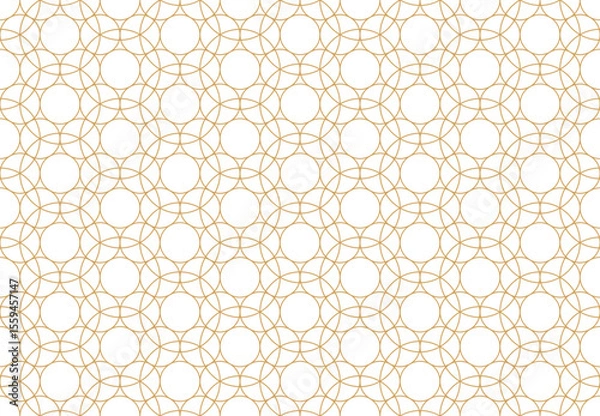 Obraz seamless pattern features an intricate network of overlapping golden circles on a white background, creating  harmonious and elegant geometric design. ,vector illustration.