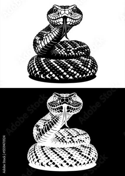 Obraz Hissing snake design black white vector line art