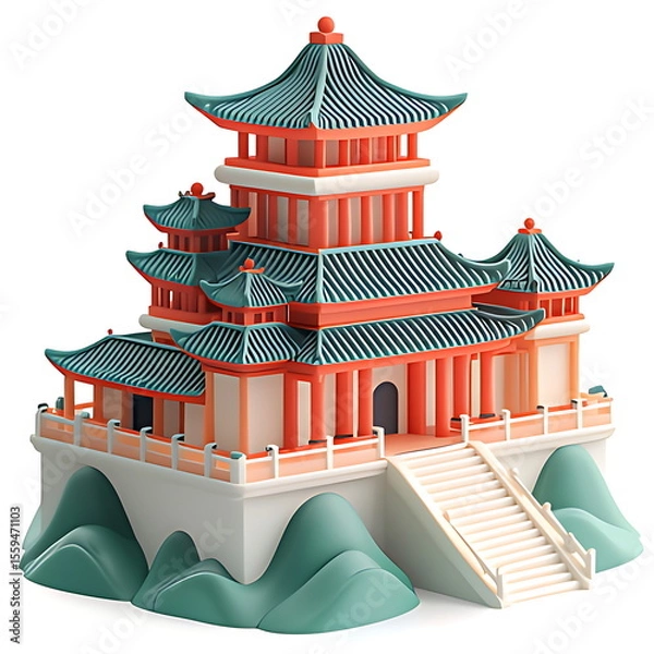 Fototapeta 3D icon of ancient Chinese architectural