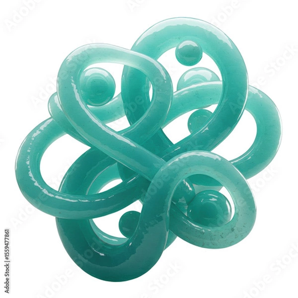 Fototapeta Modern 3D art piece featuring complex glossy aqua knots, symbolizing fluidity and motion, isolated on a transparent background, png, cutout
