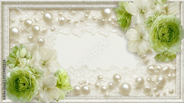Obraz Cute background wallpaper with green flowers and pearls