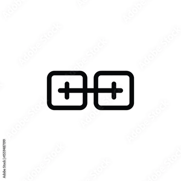 Fototapeta Two Black Rounded Squares Connected By A Horizontal Line Icon on White Background