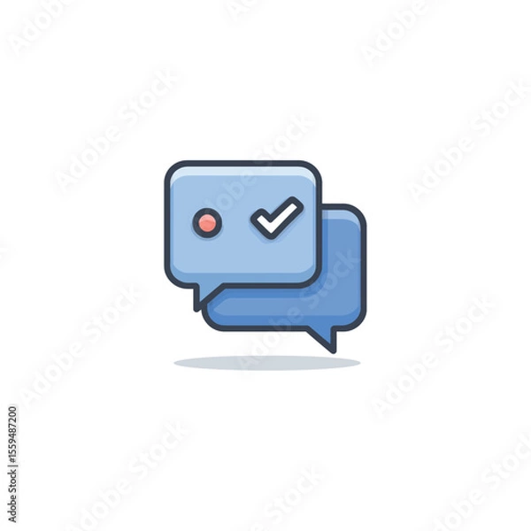 Fototapeta Two Blue Speech Bubbles with a Tick and a Notification Dot Icon