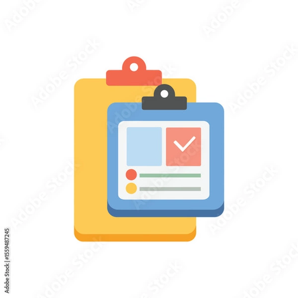 Fototapeta Two Clipboards One Yellow, One Blue, Showing Document Status With a Checkmark Element