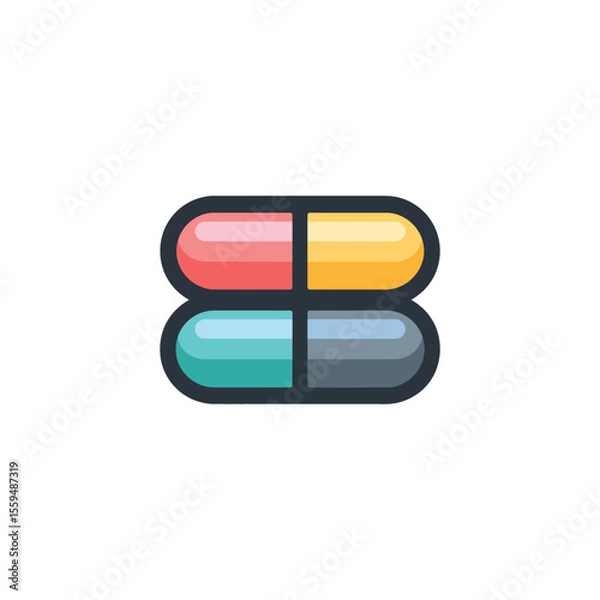 Fototapeta Two Pairs of DualColored Pill Capsules with Rounded Edges on White Background