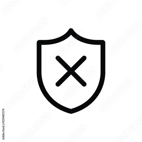 Fototapeta Unprotected Black Shield with X Symbol on Transparent Background Design