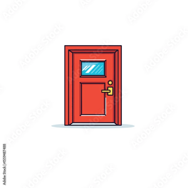 Fototapeta Vivid Red Single Door with Glass Window on Transparent Background