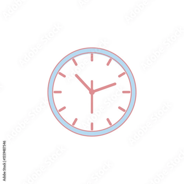 Fototapeta Wall Clock Icon with Transparent Background and Pink Hands Blue Edge Simple