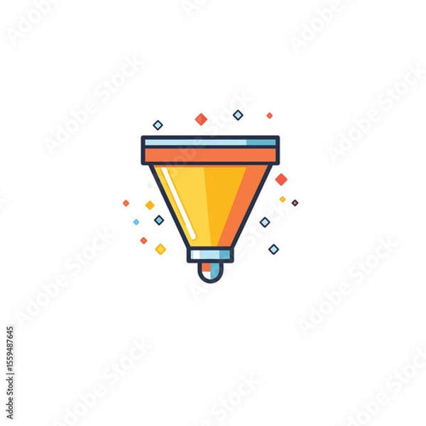 Fototapeta Yellow Funnel Icon with Square Elements around on a White Background in Flat Design
