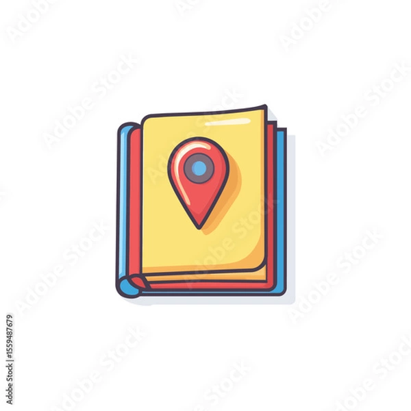 Fototapeta Yellow Notebook with Red Map Pointer on Top Isolated on White Background