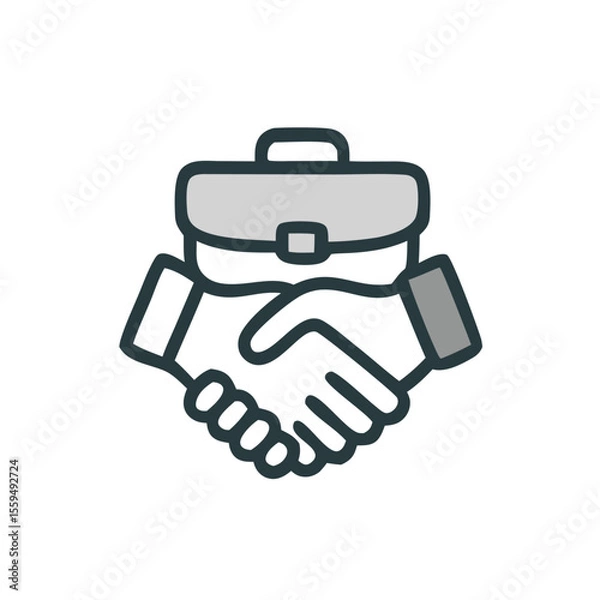 Fototapeta Corporate partnership icon featuring a briefcase handshake symbolizing successful business partnerships. Suitable for business presentations, websites, and marketing materials.