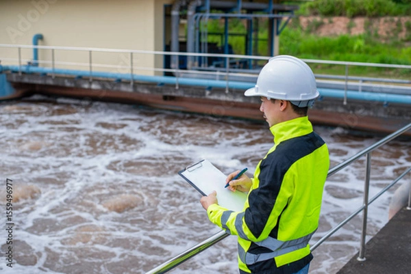 Fototapeta A wastewater treatment engineer is investigating the faults in the wastewater treatment system for further improvement.