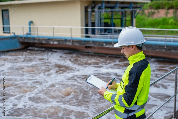 Fototapeta A wastewater treatment engineer is investigating the faults in the wastewater treatment system for further improvement.