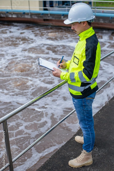 Fototapeta A wastewater treatment engineer is investigating the faults in the wastewater treatment system for further improvement.