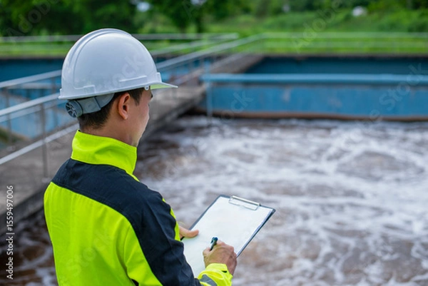 Fototapeta A wastewater treatment engineer is investigating the faults in the wastewater treatment system for further improvement.