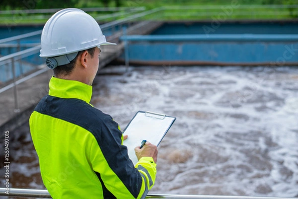 Fototapeta A wastewater treatment engineer is investigating the faults in the wastewater treatment system for further improvement.