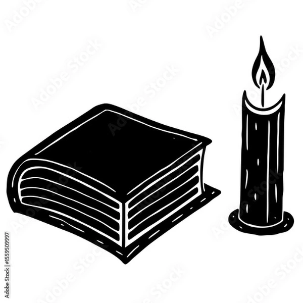 Obraz This book-and-candle silhouette captures the magic of reading—great for nighttime book lovers, merch, or classroom visuals.

