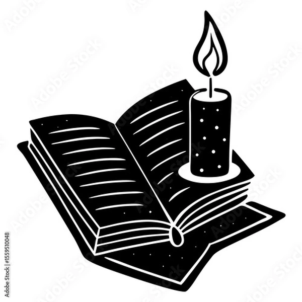 Obraz A peaceful book and candle silhouette vector—great for cozy reading scenes, storytelling designs, or World Book Day illustrations.