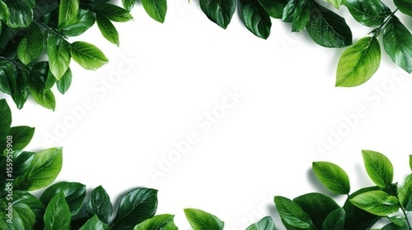 Fototapeta Vibrant Green Foliage: A verdant tapestry of fresh, vivid green leaves frames an empty canvas, inviting viewers to immerse themselves in the lush vibrancy of nature.