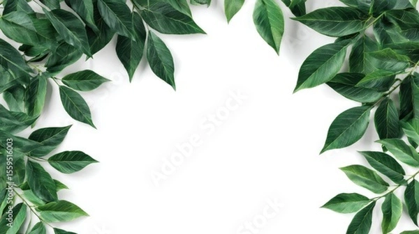 Fototapeta Vibrant Green Leaf Border: A captivating photo of lush green leaves gracefully encircling an empty space. Ideal for nature-themed or botanical-inspired creative projects.