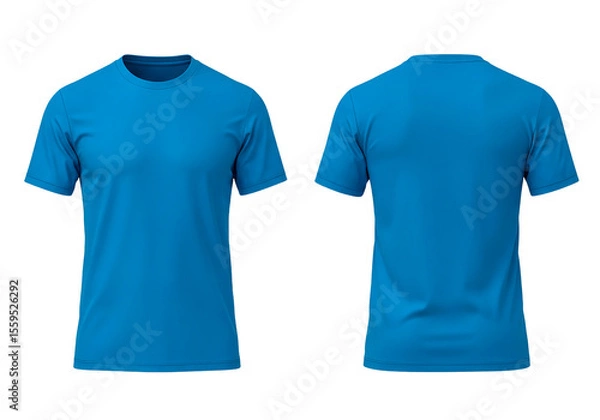 Obraz Front and back view of a plain blue short sleeve t shirt isolated on transparent background isolated on white background