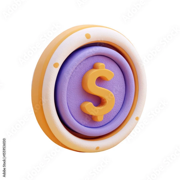 Fototapeta 3D render of a stylized coin with a dollar sign