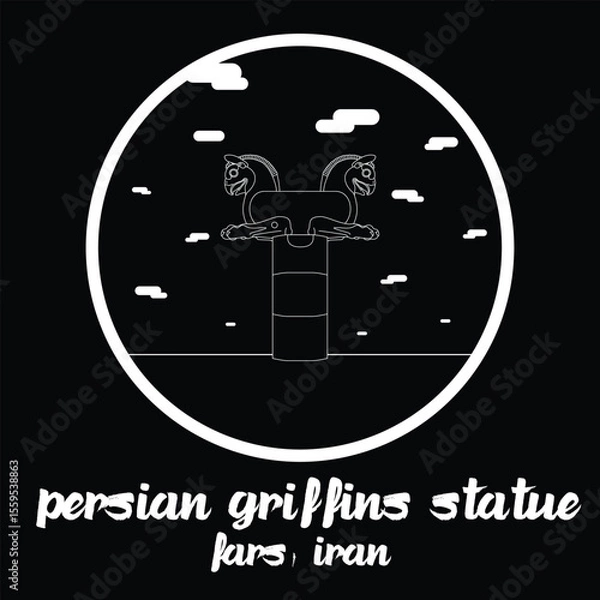 Obraz Circle Icon Persian Griffins Statue. Vector illustration