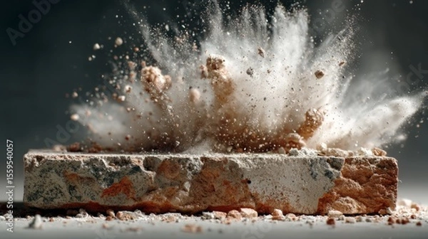 Obraz Explosion of Dust and Debris from a Fragmented Brick Structure