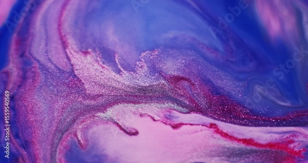 Fototapeta Liquid marble texture. Ripple fluid. Defocused blue purple red color ink in acrylic water crimson flow floating on abstract background.