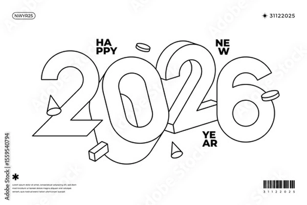 Fototapeta A vibrant and modern design showcasing the year 2026 in a dynamic color combinations