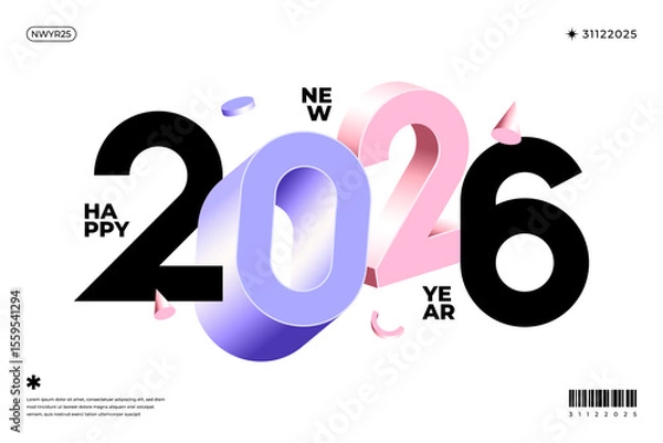 Fototapeta A vibrant and modern design showcasing the year 2026 in a dynamic color combinations