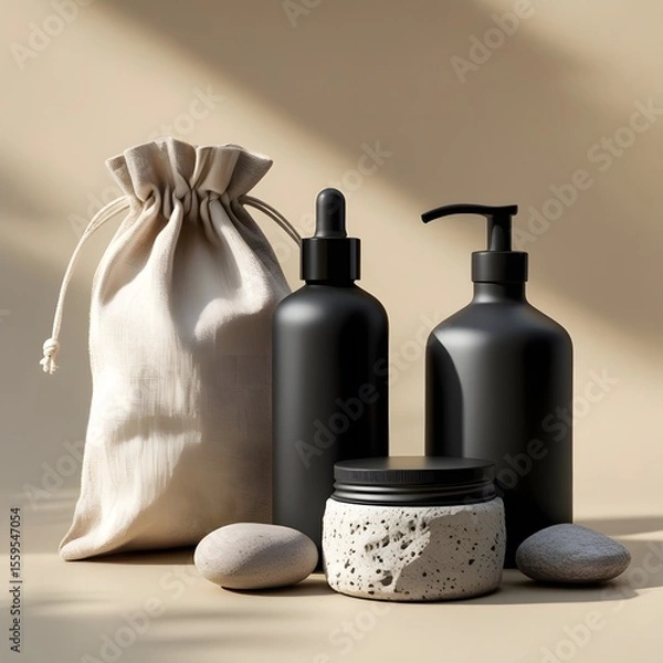 Obraz A tranquil still life featuring a luxurious spa bottle of aromatic oil, perfect for a relaxing massage and body care treatment