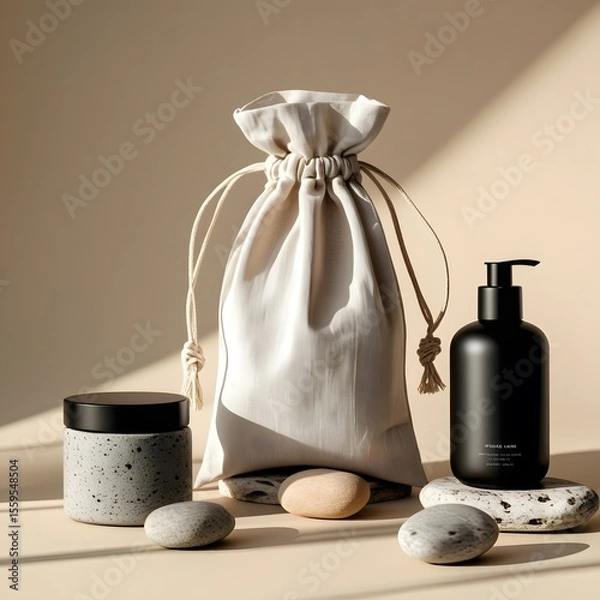 Obraz A harmonious set of kitchen utensils on a wooden table complements the wellness of a green bath and beauty care collection