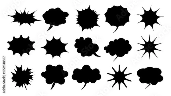 Fototapeta collection of Comic explosion speech bubble vector shapes, speech bubble silhouettes
