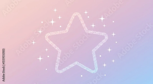 Fototapeta Photo of a pink glitter star outline with sparkles on a pastel gradient background