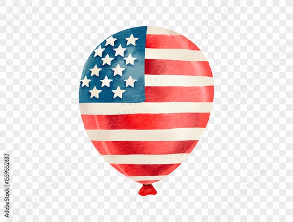 Fototapeta Balloon in USA flag pattern painted in watercolor style, perfect for 4th of July party designs. vector.