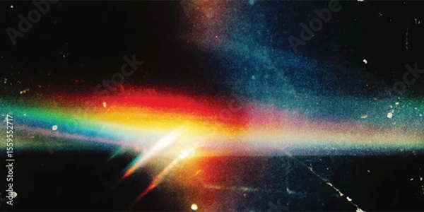 Fototapeta Vector seamless pattern, Crystal rainbow light leaks photo overlay background with lens flare effect, scratches dust dirty film grain texture with heavy noise, grunge texture, distressed damaged film